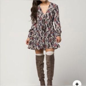 Free People Stealing Fire Floral Long Sleeve Dress